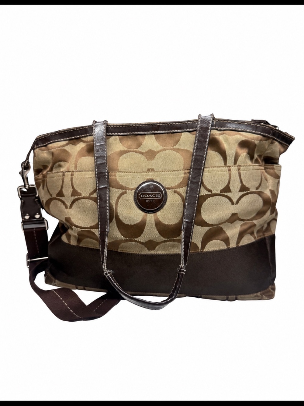 Coach Beige and Brown Signature Canvas Baby Tote